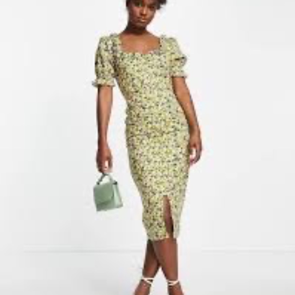 NWT Hope & Ivy Liberty of London Print fabric floral midi dress in yellow 12